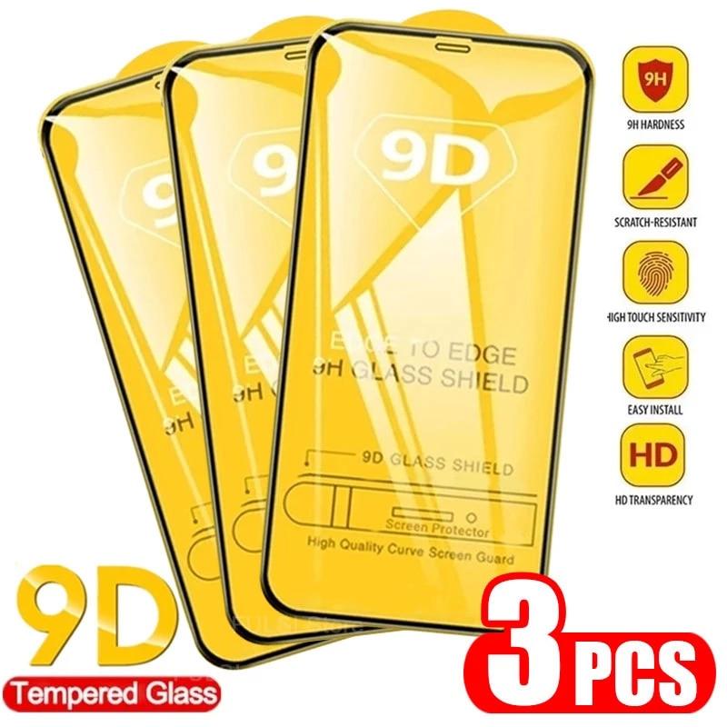 9D Tempered Glass for iPhone 11 12 13 14 Pro XR X XS Max Screen Protector on for iPhone 12 Pro Max Mini 7 8 6 6S Plus SE Glass Tempered Glass Screen Protector Compatible for iPhone