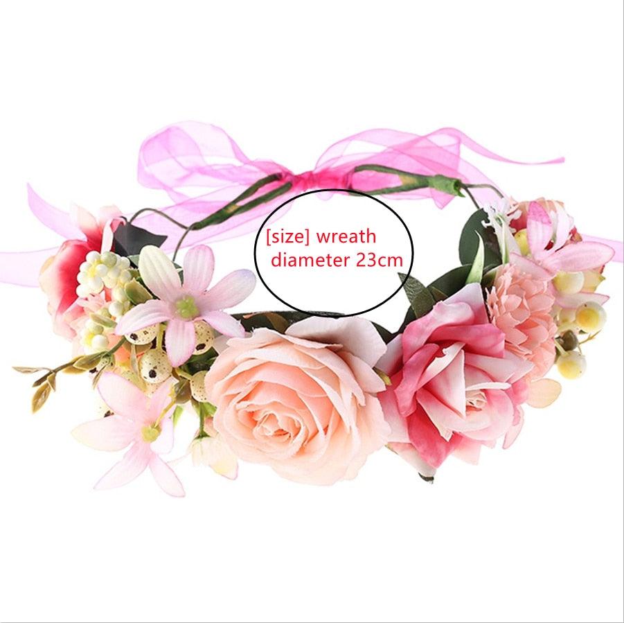 Women Girls Flower Headband Bride Flower Crown Hairband Hair Accessories Wedding Party Spring Bohemia Wreath Headpiece Headwear  Flower Wreath Crown Wedding Garland Headband Floral Hair Accessories For Women And Girls