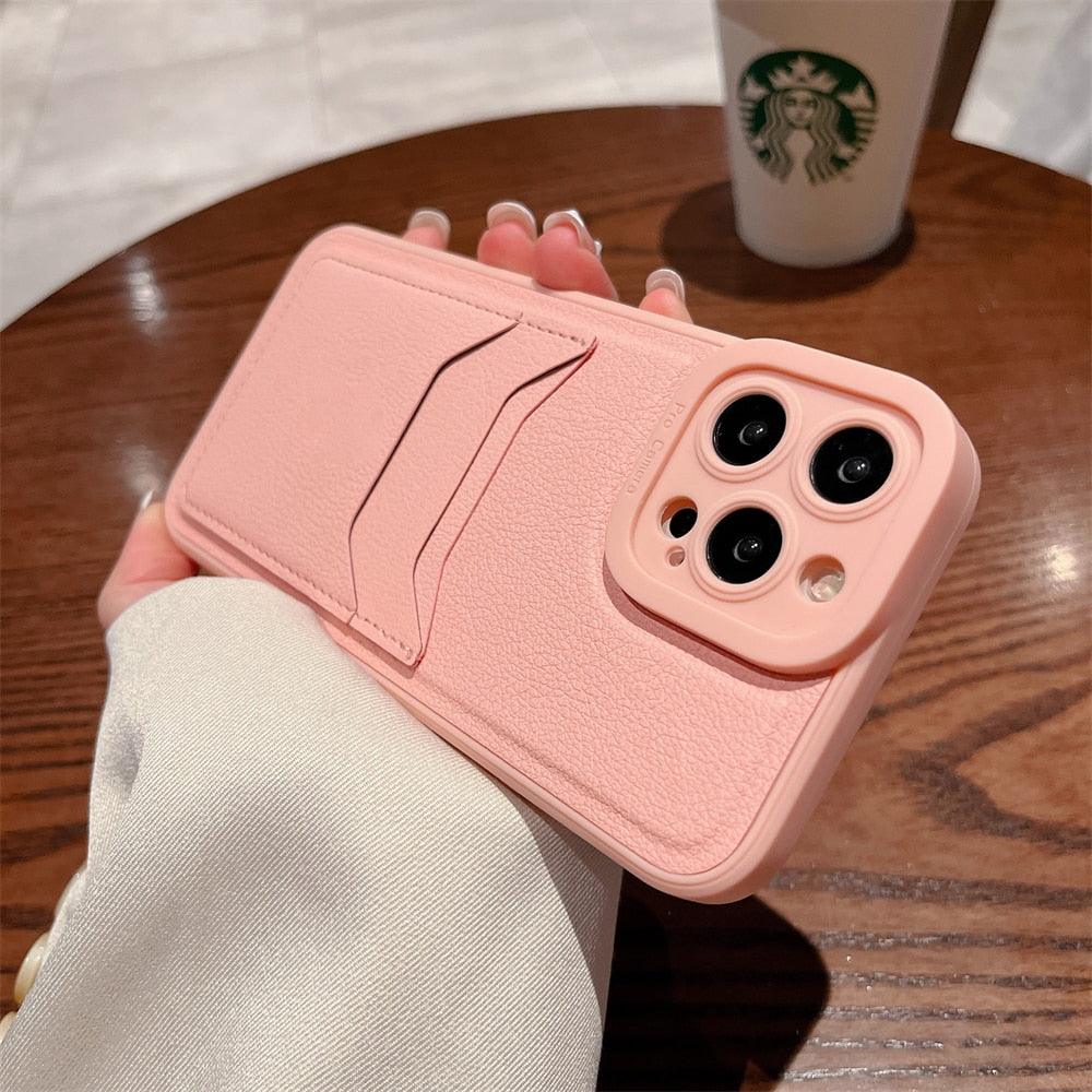 Luxury Leather Square Silicone Wallet Card Holder Phone Case For iPhone 13 12 11 14 Pro Max XS XR X Shockproof Cover Luxury Shockproof Phone Case