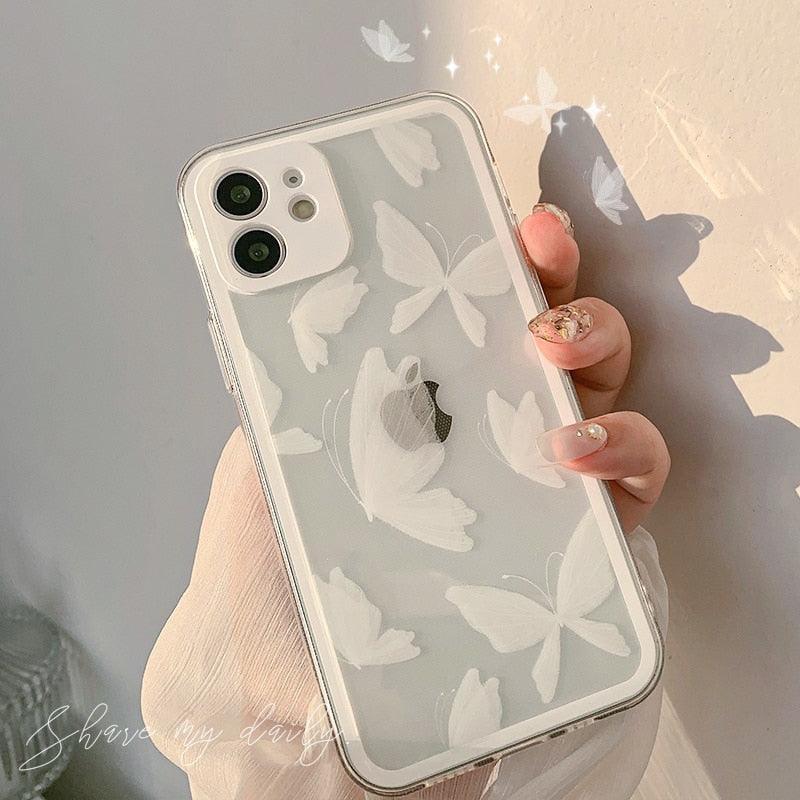 Transparent White Butterfly Cute Soft Silicone Clear Phone Case For Iphone X Xr Xsmax 11 12 Mini 13 Pro Max 8 7 Plus Cover Transparent Clear Soft Slim Flexible Back Case Anti-scratch Shockproof Bumper Cover