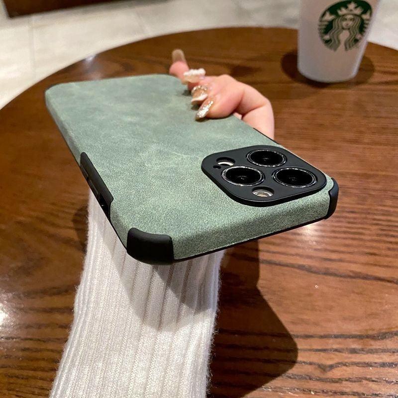 Vintage Green PU Leather Case For iPhone 13 12 11 Pro Max Mini XR XS X 7 8 Plus  Luxury Silicon Bumper Shockproof Soft Cover  Ultra Thin Slim Leather Case Anti-Scratch Hard Back Cover for iPhone