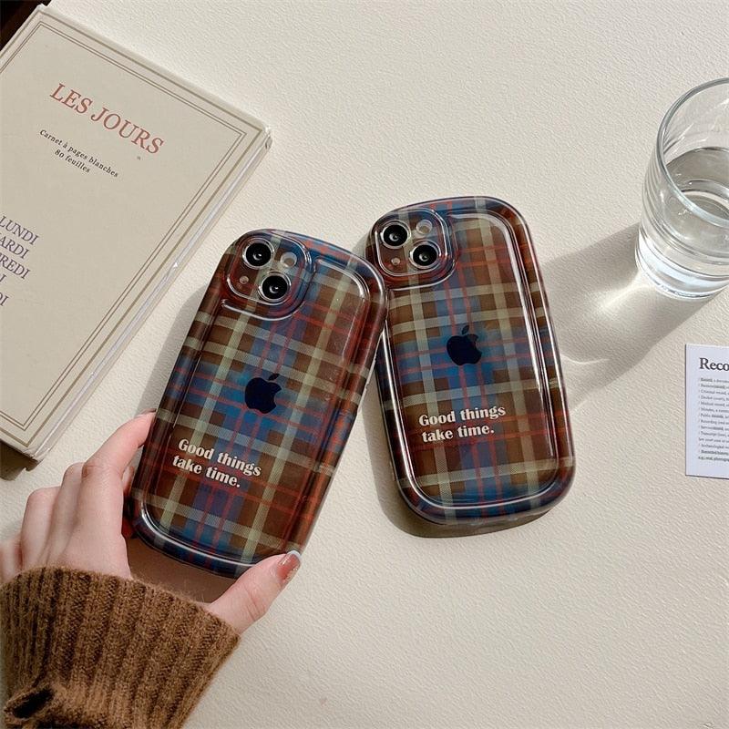 Cute Scottish Plaid Lattice Soft Case For Iphone 14 13 12 11 Pro Max X Xr Xs Max Lovely Dog Shockproof Protective Cover Checkered Plaid Soft Silicone Case