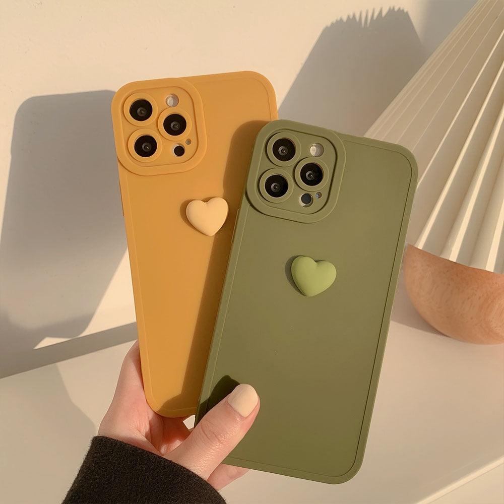 3D Love Heart Phone Case For iPhone 11 12 13 14 Pro Max X XR XS Max 7 8 Plus Soft Silicone Camera Protector Cover Case for Girl Fashion Cute Love-Heart Shape Silicone Case Shockproof Soft Back Cover Protective Case