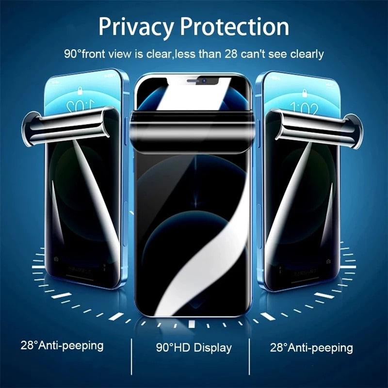 2Pcs Anti-Spy Hydrogel Film for IPhone 11 14 Pro Max 7 8 Plus Privacy Screen Protectors for IPhone 12 13 PRO XS MAX Mini X XR Bubble Free Fine Diamond Clear Crystal Shockproof Tempered Glass Film