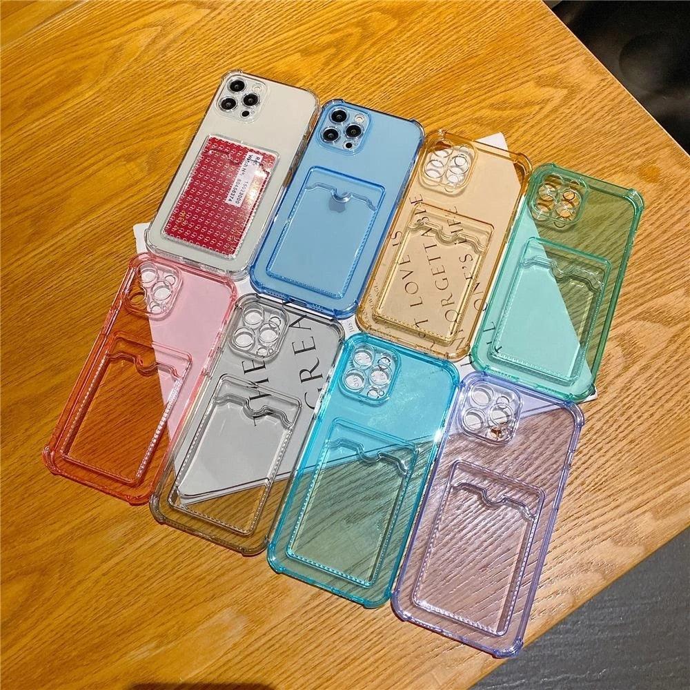 Transparent Card Slot Holder Case For iPhone11 13 12 Pro Max X XS XR Max 8 Plus Clear Shockproof Soft Wallet Cover Clear Case with Card Slot Slim Fit Shockproof Soft Protective Case