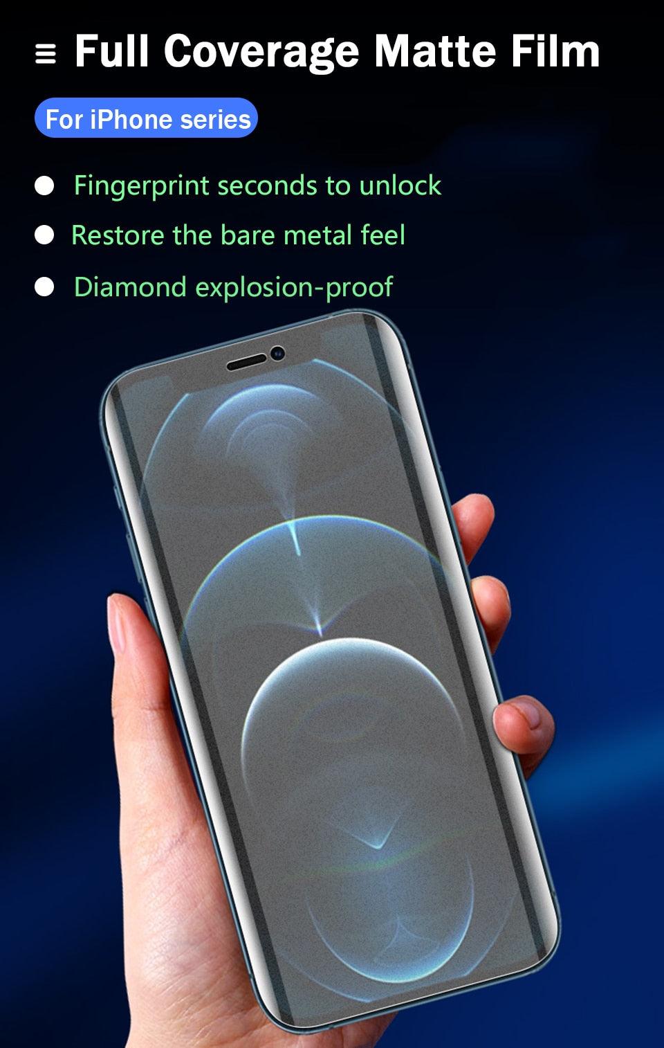 3PCS Matte Film For iPhone 14 13 12 11 Pro Max Mini Frosted Screen Protectors For iPhone X XR XS Max 6S 7 8 Plus SE3/2 Full HD Curved Edge Liquid UV Tempered Glass Exclusive Solution for Ultrasonic Fingerprint