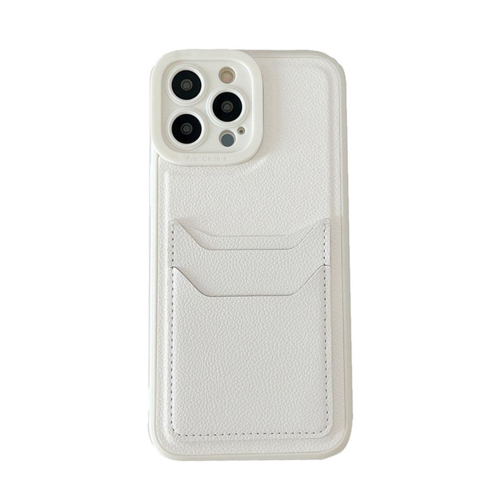 Luxury Leather Square Silicone Wallet Card Holder Phone Case For iPhone 13 12 11 14 Pro Max XS XR X Shockproof Cover Luxury Shockproof Phone Case