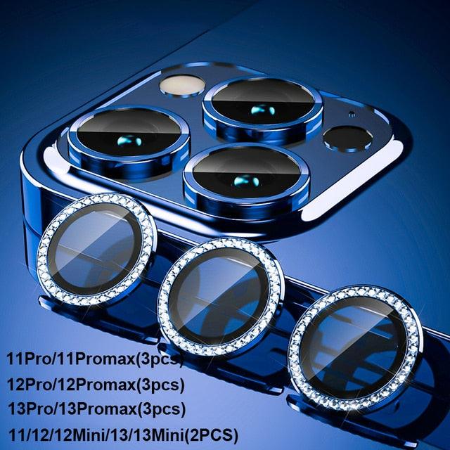 Diamond Camera Case For iPhone 14 13 Pro Max 12 Pro Max Camera Lens Protector Cover For iPhone11 Pro 12Pro Tempered Glass HD Clear Tempered Glass Camera Protector