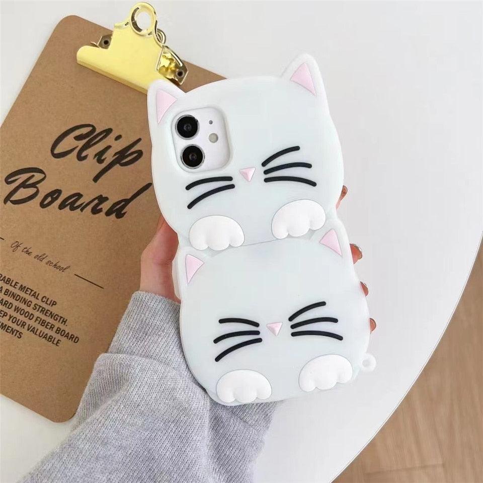 3D Cartoon Cute Cat Ear Phone Case For Iphone 12 13 11 Pro Max X Xr Xs Max 7 8 6 6s Plus Se 2020 Lucky Cat Cartoon Silicone Cat Phone Case