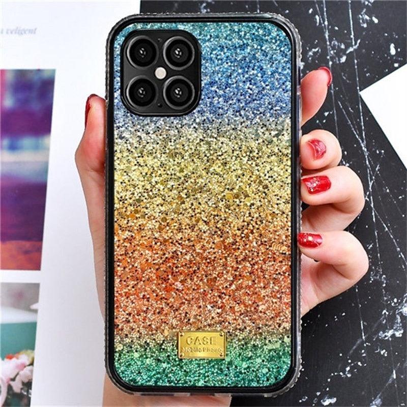 Shiny Green Multicolored Phone Case for IPhone 14 13 12 Pro Max Elegant Glitter Star Rhinestone Diamond Cover Luxury Sparkle Crystal Rhinestone Shiny Glitter Full Clear Stones Back Phone Cover