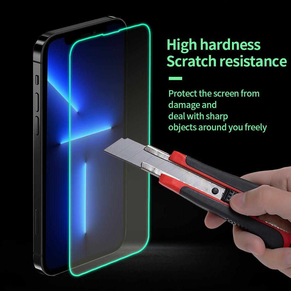 2Pcs Luminous Protective Glass For iPhone 14 13 12 11 Pro Max X XR XS Screen Protector For 7 8 6 Plus SE3 Glowing Tempered Glass  Luminous Glowing Tempered Glass Screen Protector for iPhone