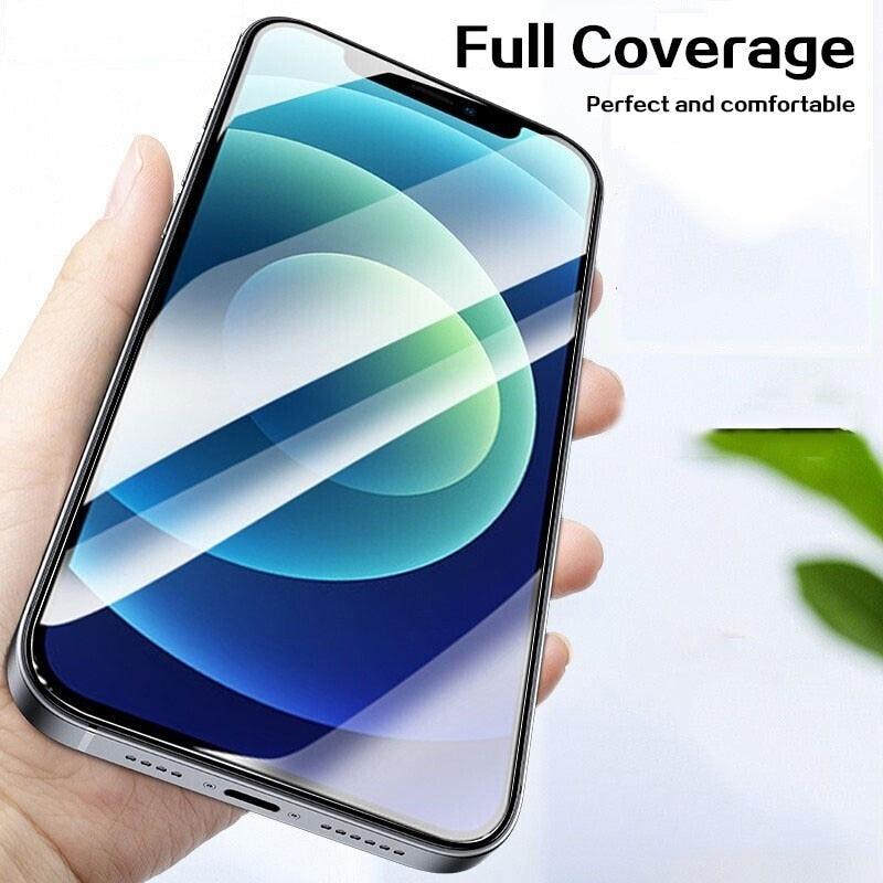 4PCS Full Cover Protective Glass For iPhone 13 12 11 Pro Max Screen Protector For iPhone 6 7 8 Plus X XR Xs SE 2020 Mini Glass  Full Glue Big Curved Edge Flexible Tempered Glass for iPhone