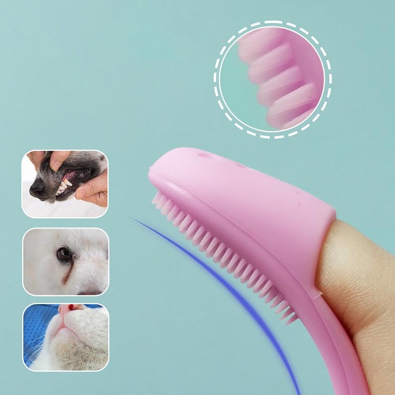 Soft Pet Finger Brush Cats Brush Toothbrush Tear Stains Brush Eye Care Pets Cleaning Grooming Tools Dog Cat Cleaning Supplies Soft Silicone Toothbrush with Long Handle for Dog Cat Pet Dental Care