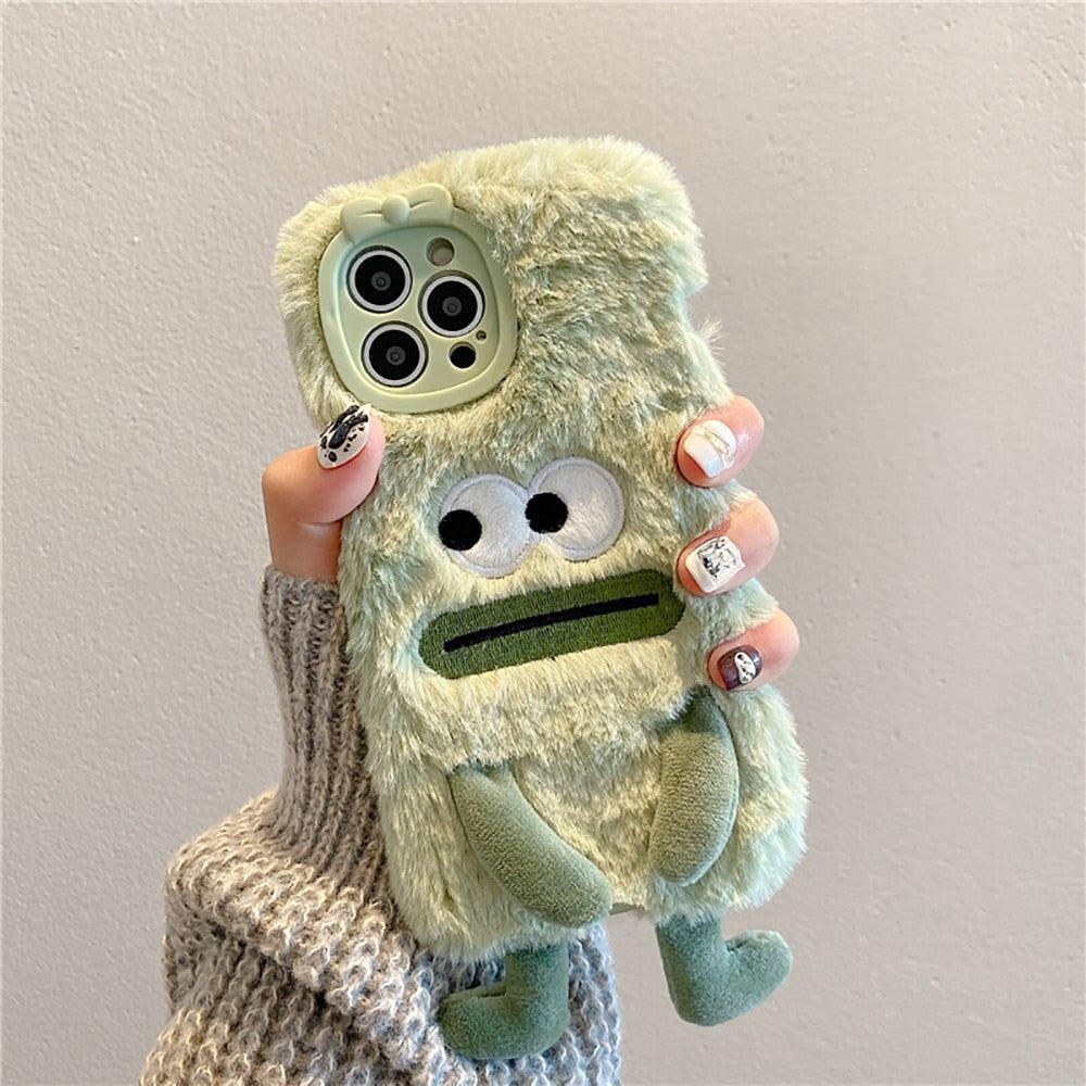 3D Cute Hairy Fluffy Fur Plush Winter Warm Phone Case For iPhone 14 13 12 11 Pro Max Plus Soft Cartoon Back Cover  Cute Fuzzy Furry Case Fashion Luxury Case