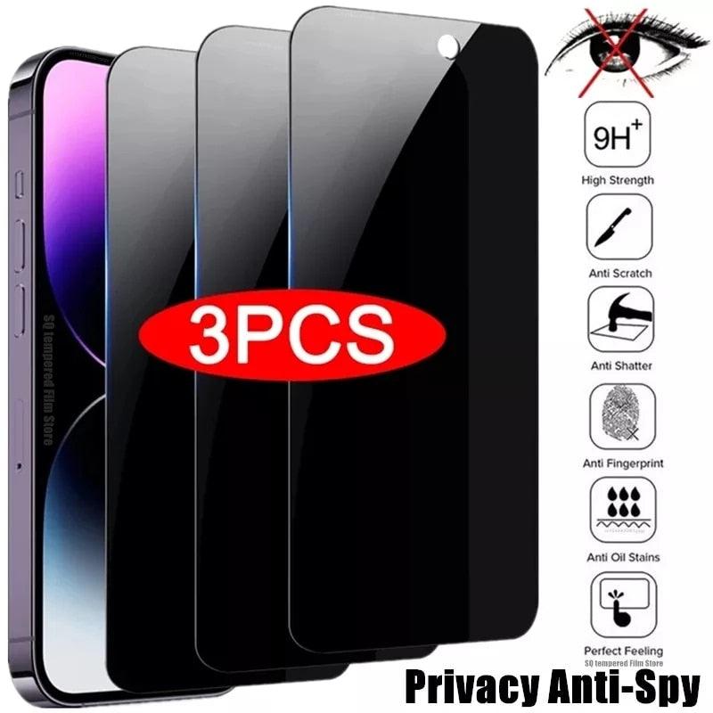 3PCS Privacy Screen Protector For iPhone 14 PRO MAX Anti-Spy Glass For iPhone 13 12 11 XS Max XR 7 8 Plus SE 2022 Tempered Glass 9H Hardness Tempered Glass Anti Spy Case Friendly Screen Protector