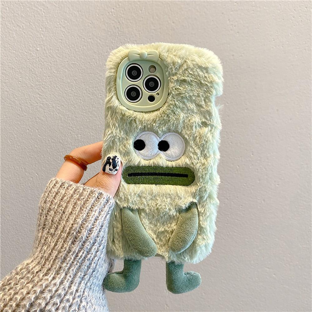 3D Cute Hairy Fluffy Fur Plush Winter Warm Phone Case For iPhone 14 13 12 11 Pro Max Plus Soft Cartoon Back Cover  Cute Fuzzy Furry Case Fashion Luxury Case