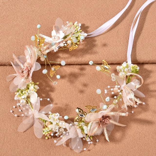 Women Girls Flower Headband Bride Flower Crown Hairband Hair Accessories Wedding Party Spring Bohemia Wreath Headpiece Headwear  Flower Wreath Crown Wedding Garland Headband Floral Hair Accessories For Women And Girls