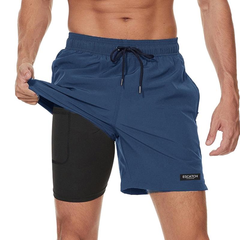 Men's Swimming Trunks with Compression Liner 2 in 1 Quick-Dry Gym Sports Shorts Swim Shorts with Pockets  Beach Swimming Trunks Quick Dry Swim Shorts with Pockets