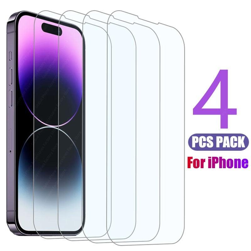 4PCS Tempered Glass for iPhone 11 14 12 13 Pro XR X XS Max Screen Protector on for iPhone 14 Pro Max Mini 7 8 6 6S Plus SE Glass Easy Installation Bubble Free HD Clear Scratch Resistant Anti-Fingerprint Tempered Glass Film