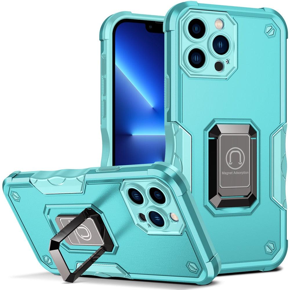 Green Shockproof Armor Case for iPhone 13 Pro Max 13 mini Ring Stand Phone Back Cover for iPhone 12 11 Pro Max Kickstand Case Built-in 360° Rotating Ring Kickstand Magnetic Case