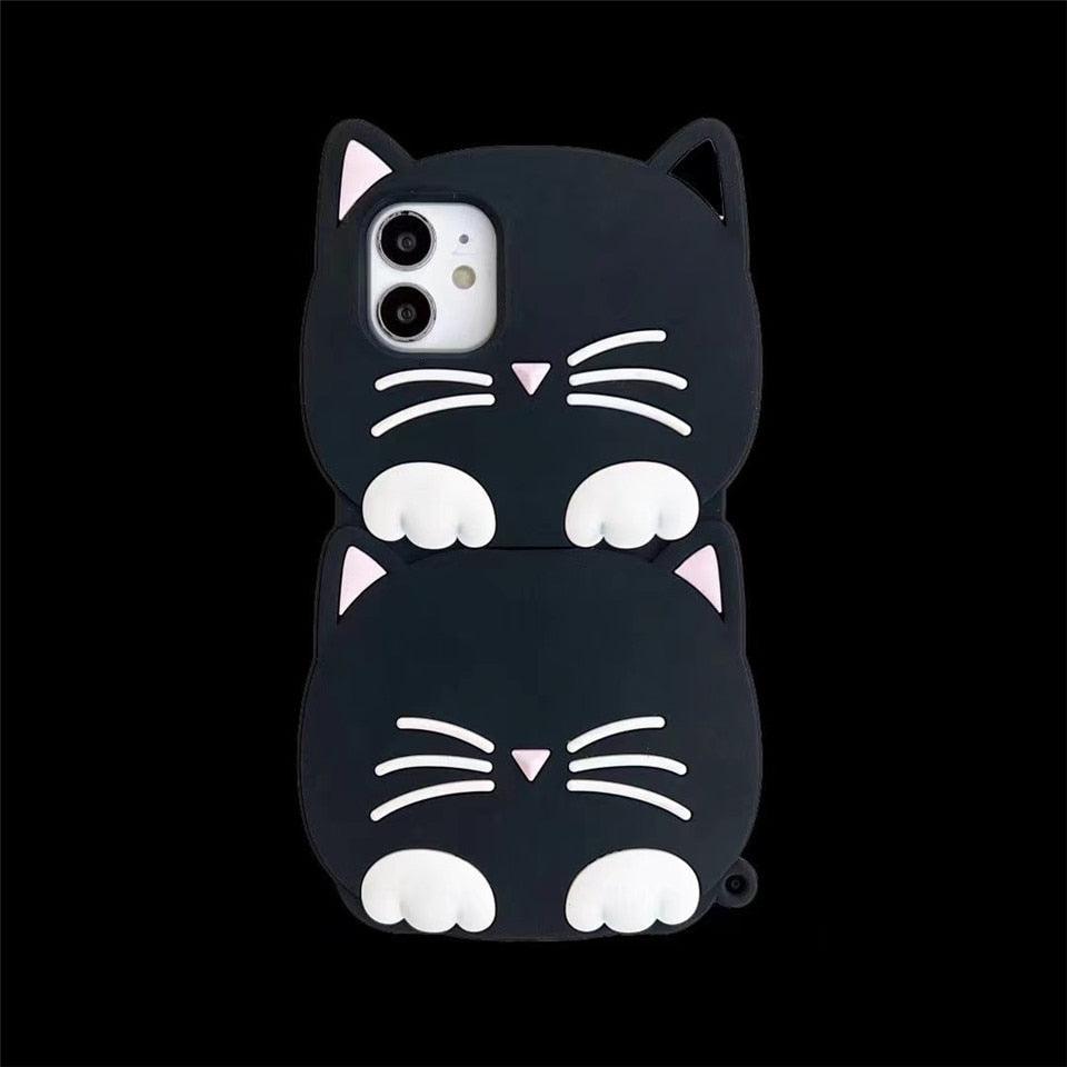 3D Cartoon Cute Cat Ear Phone Case For Iphone 12 13 11 Pro Max X Xr Xs Max 7 8 6 6s Plus Se 2020 Lucky Cat Cartoon Silicone Cat Phone Case