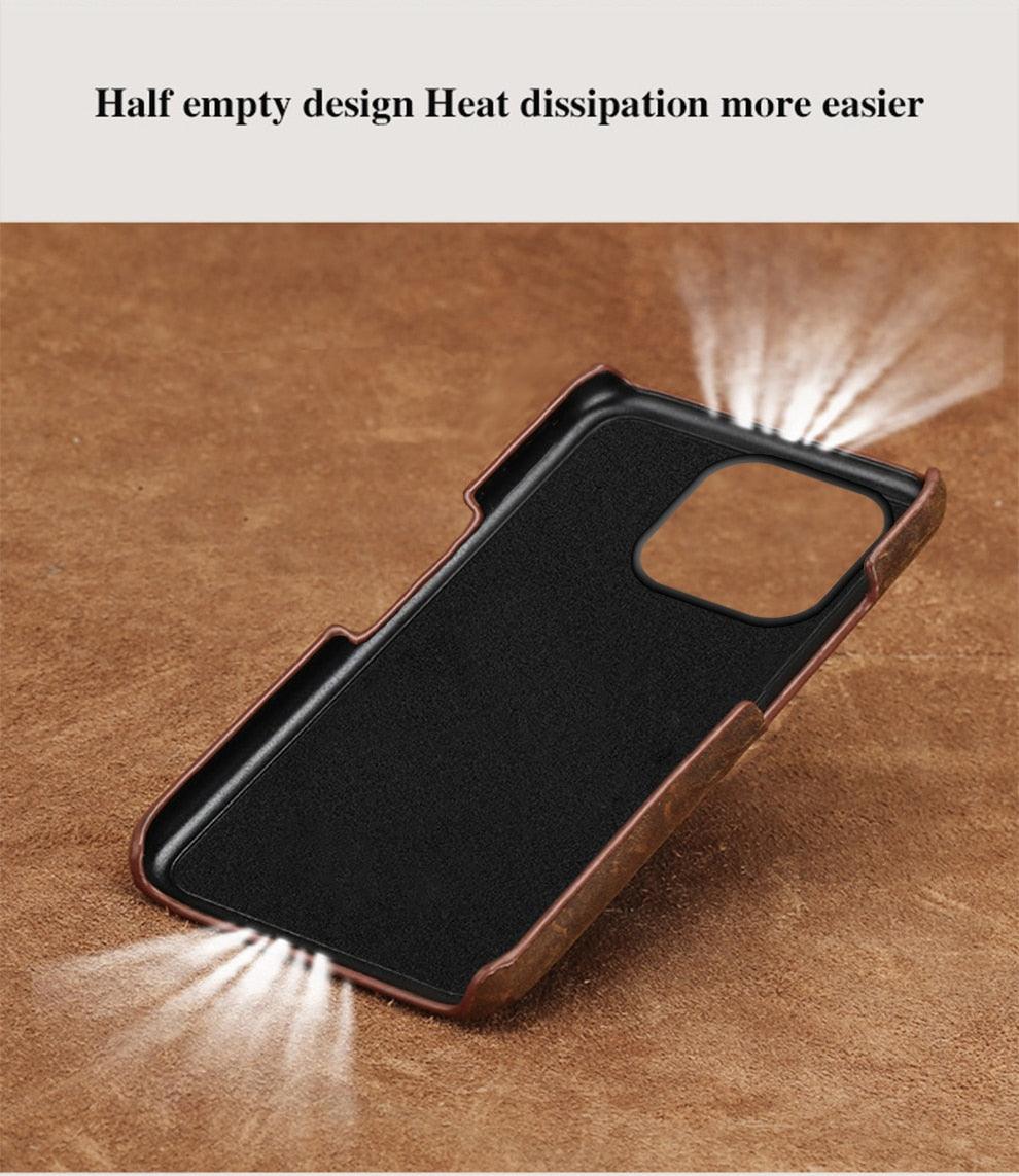 Classic Brown Genuine Leather Phone Case for iPhone 13 14 Pro Max 12 Mini 11 12 Pro Max Leather Cover Bumper Phone Case Compatible With iPhone Genuine Leather Slim Back Cover