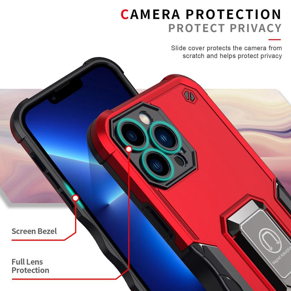 Green Shockproof Armor Case for iPhone 13 Pro Max 13 mini Ring Stand Phone Back Cover for iPhone 12 11 Pro Max Kickstand Case Built-in 360° Rotating Ring Kickstand Magnetic Case