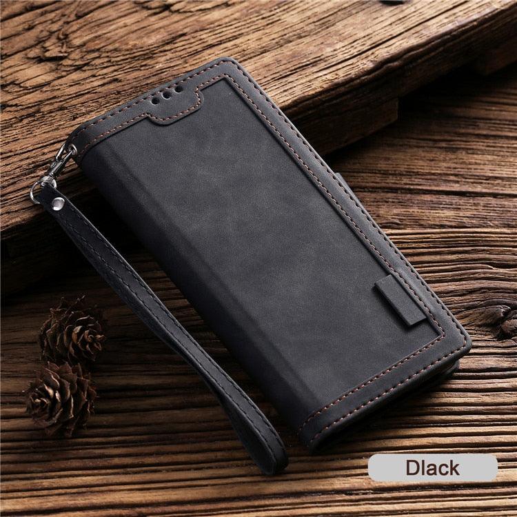 Luxury Magnetic Leather Flip Case For iPhone 14 13 12 Mini 11 Pro SE Card Holder Wallet Stand Cover Leather Wallet Flip Case Cover With Card And Cash Slot 360 Full Body Protection