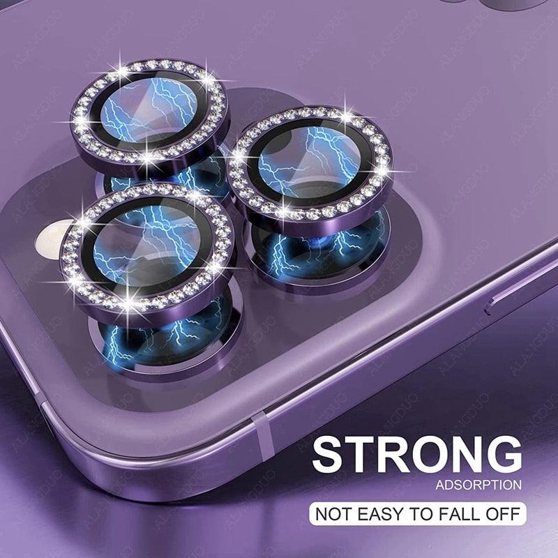 Bling Glitter 9h Hardness Drop-proof Metal Individual Ring Protector For Iphone 14 Pro Max Diamond Metal Camera Protector On For Iphone 14 Plus 14pro Max 14 Pro Camera Protector 3pcs/set Lens Glass