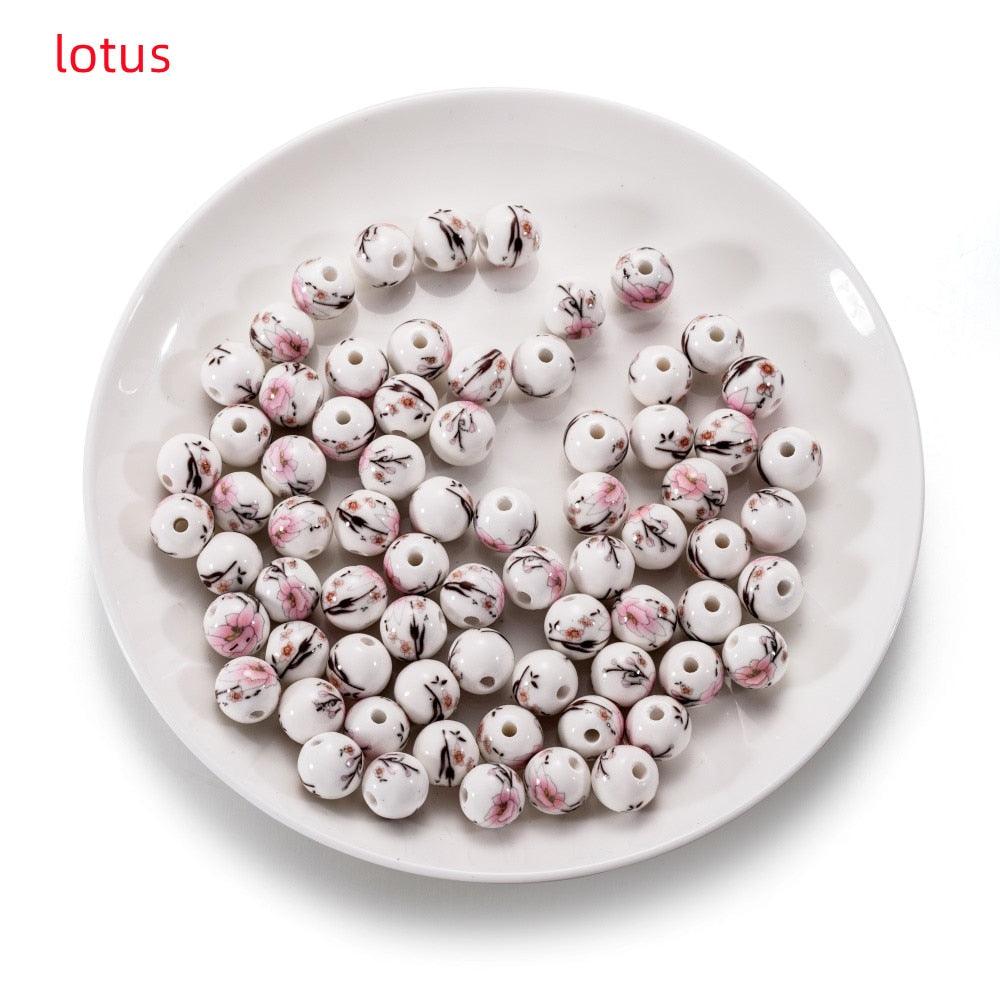 10Pcs/Lot 11mm Flower Patterns Round Ceramic Porcelain Spacer Loose Beads for Bracelet Earrings Jewelry Making Accessories Big Large Hole Ceramic Beads Flower Blue and White Porcelain Beads Jewelry Making