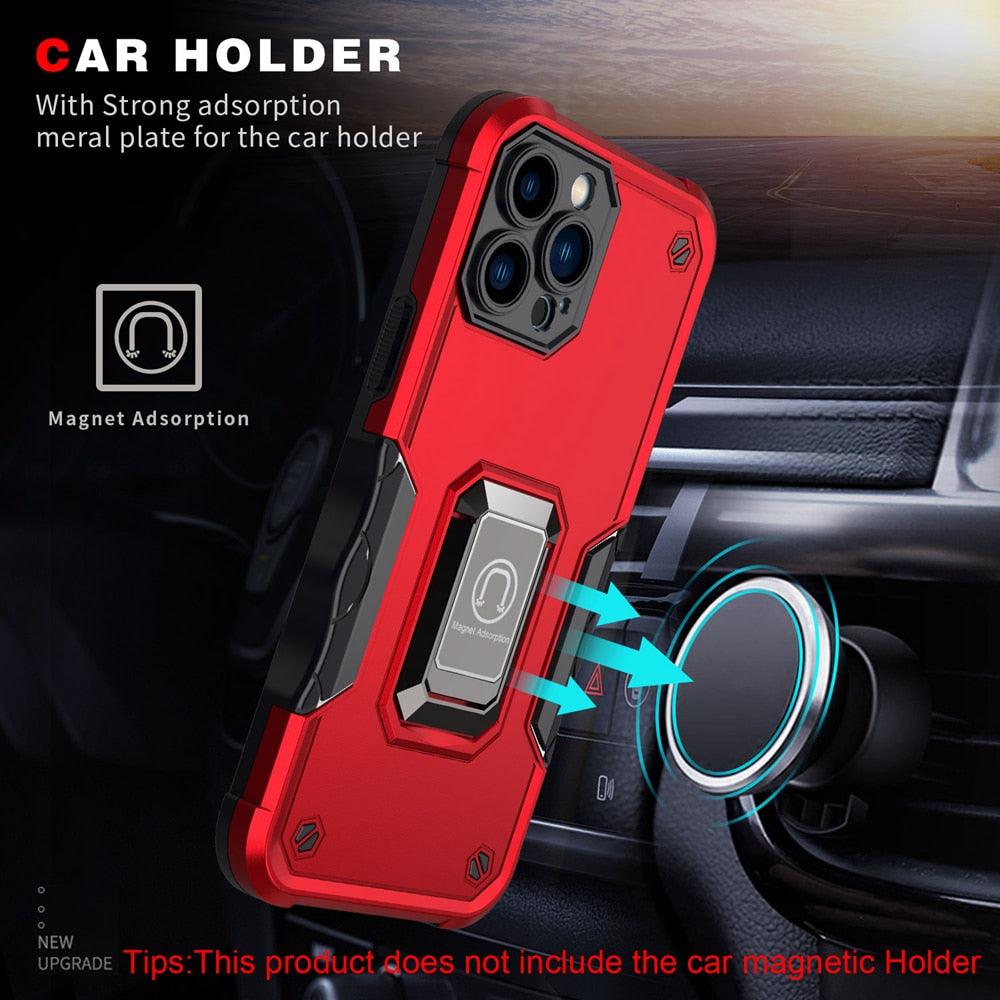 Green Shockproof Armor Case for iPhone 13 Pro Max 13 mini Ring Stand Phone Back Cover for iPhone 12 11 Pro Max Kickstand Case Built-in 360° Rotating Ring Kickstand Magnetic Case