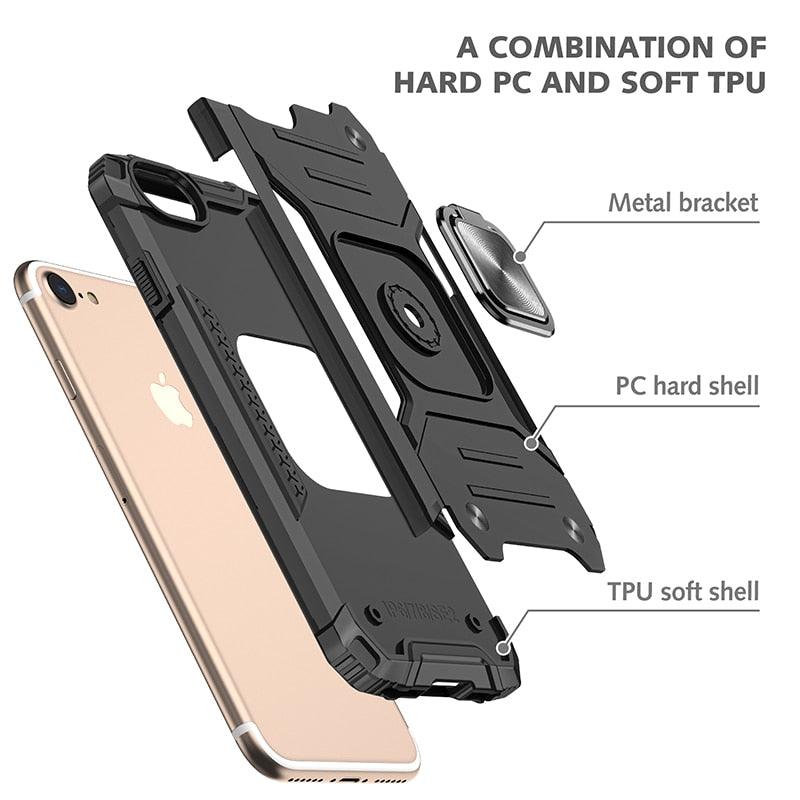 Magnetic Metal Ring Stand Holder Phone Case Cover For iPhone 11 12 13 14 Pro Max Xs XR X 8 7 6 6s Plus Rotating Ring Kickstand Fit Magnetic Car Mount Heavy Duty Dual Layer Shockproof Phone Case