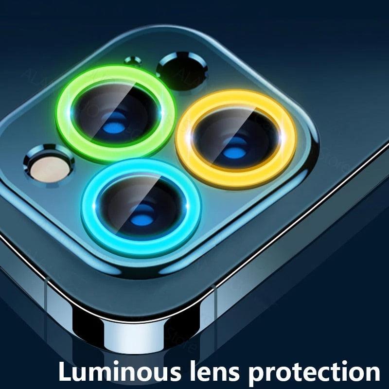 Colorful Design Round Ring Metal Alloy HD Glass For iPhone 13 12 11 Pro Max Camera Lens Protectors Luminous Camera Ring Glass for iPhone11 Pro max 13mini 13pro Protective Film