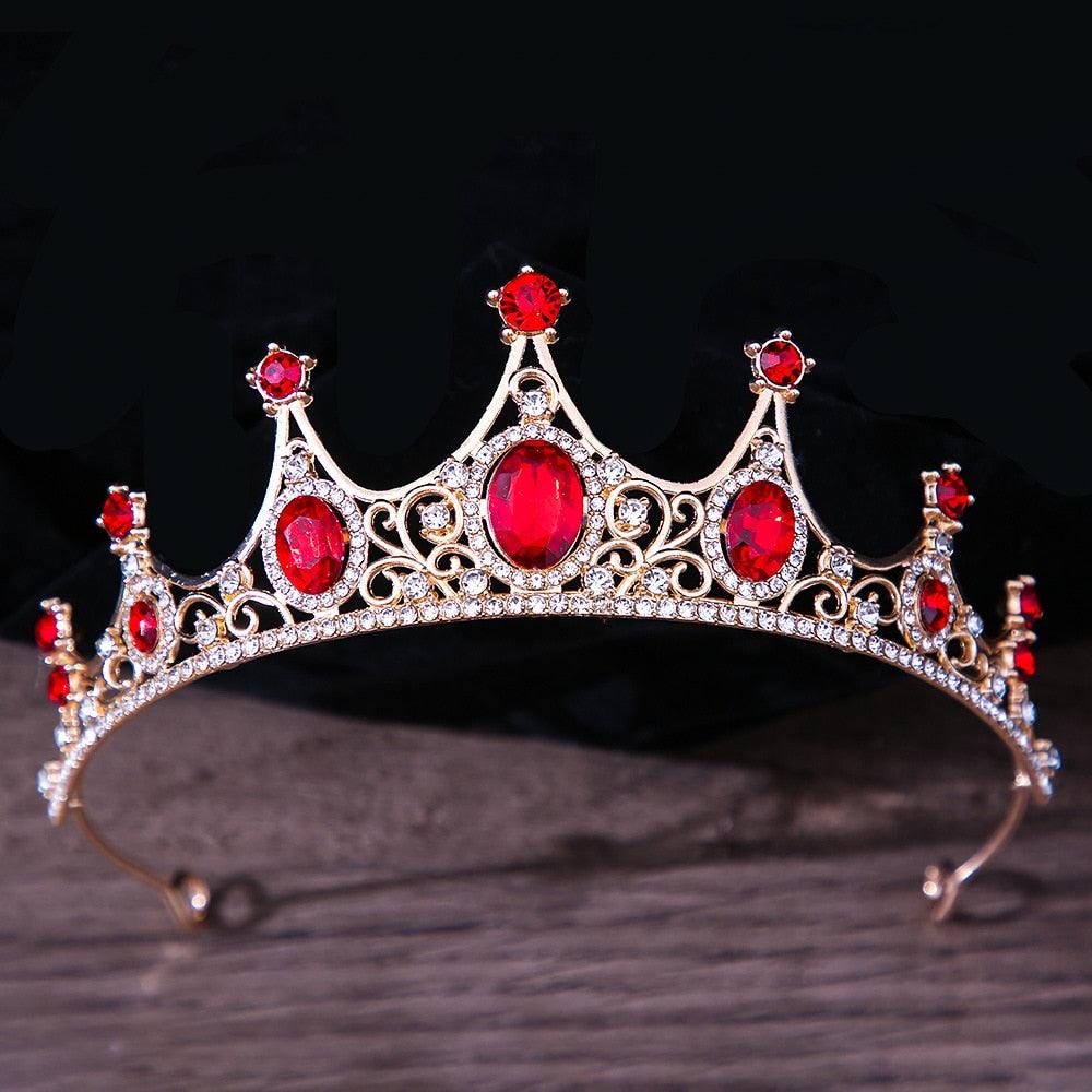 Vintage Princess Queen Bridal Crown Headwear Crystal Tiara For Women Wedding Crown Hair Dress Accessories Jewelry Bride Women Princess Crown Headband Red Crystal Rhinestone Tiara And Crowns