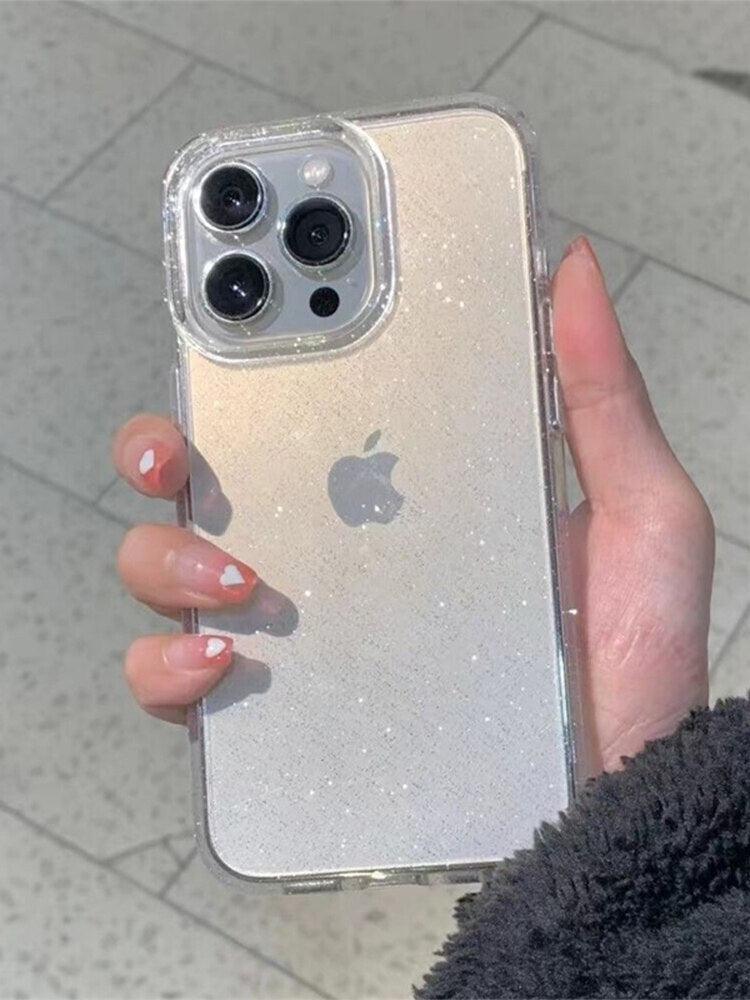 Luxury Glitter Bumper Clear Case for IPhone 14 13 12 11 Pro Max Mini X XS Max XR Cute Shining Shockproof Silicone Cover Hard Back Shockproof Protective Phone Cover For iPhone