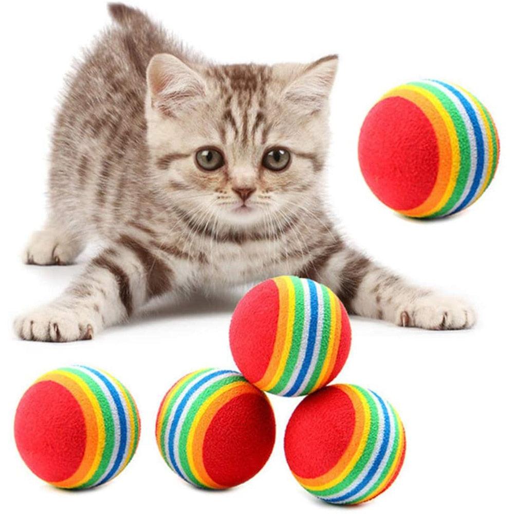 10pcs Cat Toy Balls Interactive for Indoor Cat Red Rainbow Soft Foam Puppies Toy Balls Activity Chase Quiet Play Sponge Ball  Toy Balls for Dog Puppies Kittens