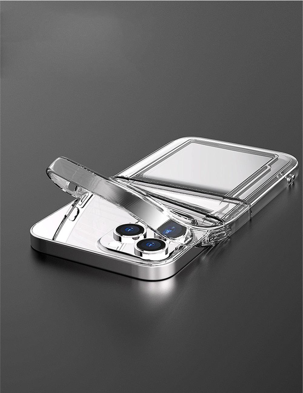 Transparent Shockproof Dual Card Slot Holder Phone Case For iPhone 13 12 11 Pro Max XR X XS Max 7 8 Plus 14Pro Wallet Transparent Soft Cover Card Storage Bumper Case For iPhone