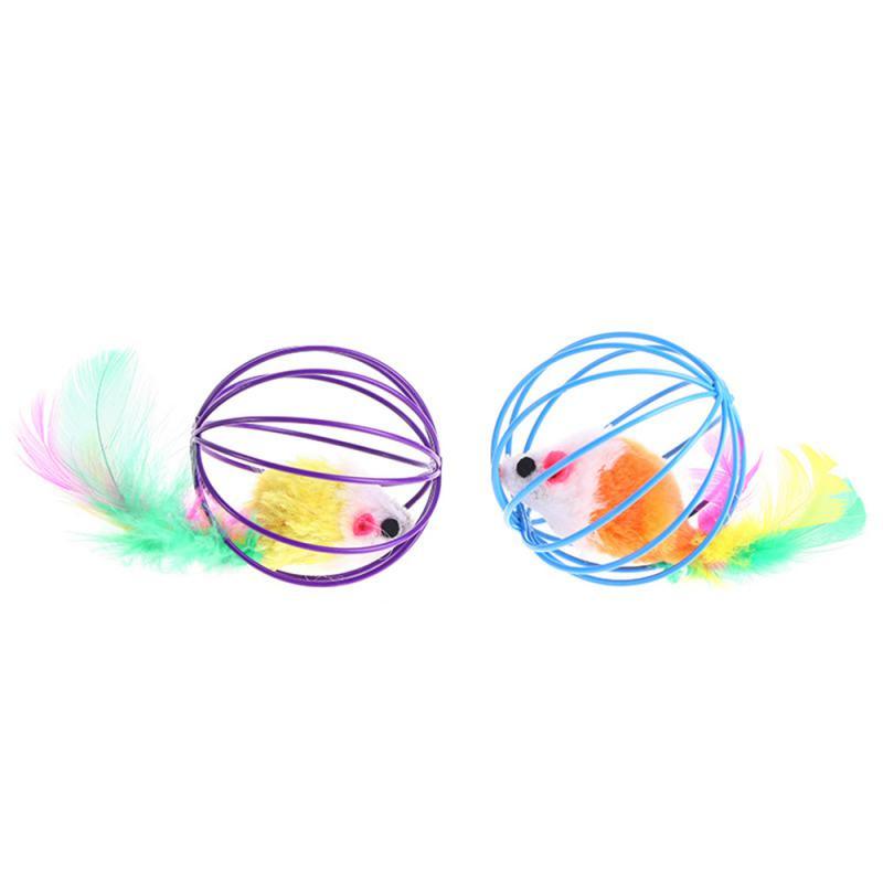 1 Pcs Cat Toy Stick Feather Wand with Bell Mouse Cage Toys Plastic Artificial Colorful Cat Teaser Toy Pet Supplies Random Color Hollow Balls with Feather Tail Kitten Chase Pounce Toy Cat Feather Toy