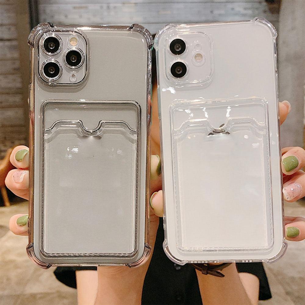 Transparent Cute Heart Pattern Phone Cases For iPhone 13 14 Pro Max Simple Luxurious Love Gradient Silicon Wallet Cover Card Holder Shockproof Bumper Protective Cover