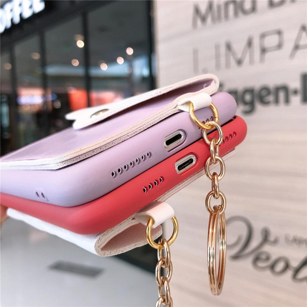 Luxury Wallet Phone Case For iPhone 13 Pro Max 11 12 Pro Max X XR XS 7 8 Plus 13 Mini Soft Silicone Handbag Card  Phone Case Wallet Compatible iPhone Bag Cover