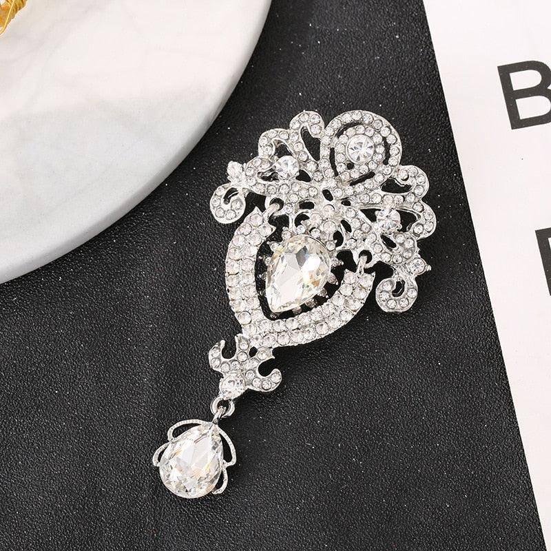 Fashion Quality Large Crystal Teardrop Shaped Brooch Pins For Women Crystal Brooch Rhinestone Brooch Pin Gemstone Lapel Pin Bridal Jewelry Accessories Wedding Luxury Accessories Jewelry Gift