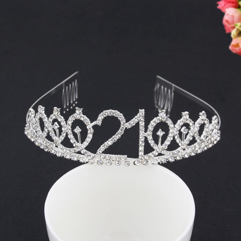 Ladies Alloy Rhinestone Crown 18 21 30 40 50 60 80 Years Digital Crown Birthday Headband Hairband Fashion Hair Accessories Gift Hair Comb Birthday Number Women Rhinestone Crowns Rhinestones Birthday Party