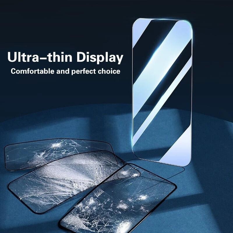 4Pcs Full Cover Protection Glass On the For iPhone 13 12 11 14 Pro Screen Protector For iPhone 6s 7 8 Plus 5s 14 XR XS MAX Glass Case-Friendly Transparent Tempered Glass Screen Protector