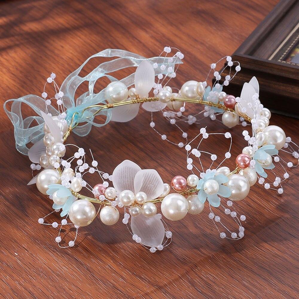 Elegant Pearl Crowns Flower Wreath Headband Girls Bridal Hair Headdress Bride Head Hoop Wedding Headbands Hair Jewelry  White Pearl Cute Headband Alloy Bridal Bridesmaid Hair Accessories