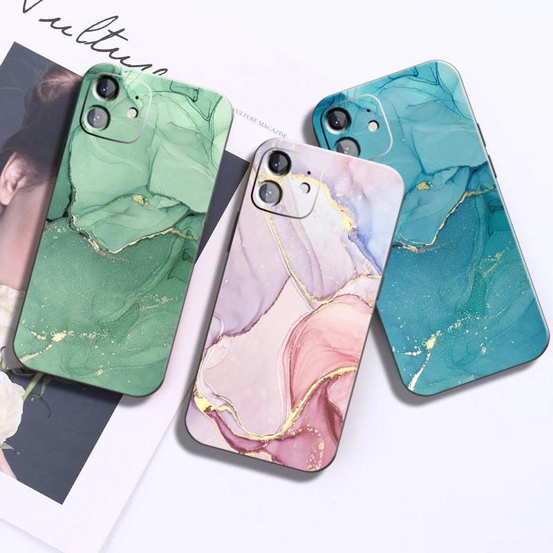 Luxury Marble Texture Phone Case For iPhone X XR XS 7 8 6S 6 5 Plus Silicone Anti Fall Back Cover Ultra Thin Soft Silicone Protective Shockproof and Scratch Resistant with Cute Design Pattern Case