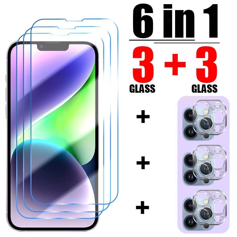 6in1 Tempered Glass for iPhone 11 12 13 14 Pro XR XS Max Camera Screen Protector for iPhone 12 Pro Max Mini 7 8 6 6S Plus Glass 9H Anti Scratch Shatterproof Ultra Clear Screen Protector