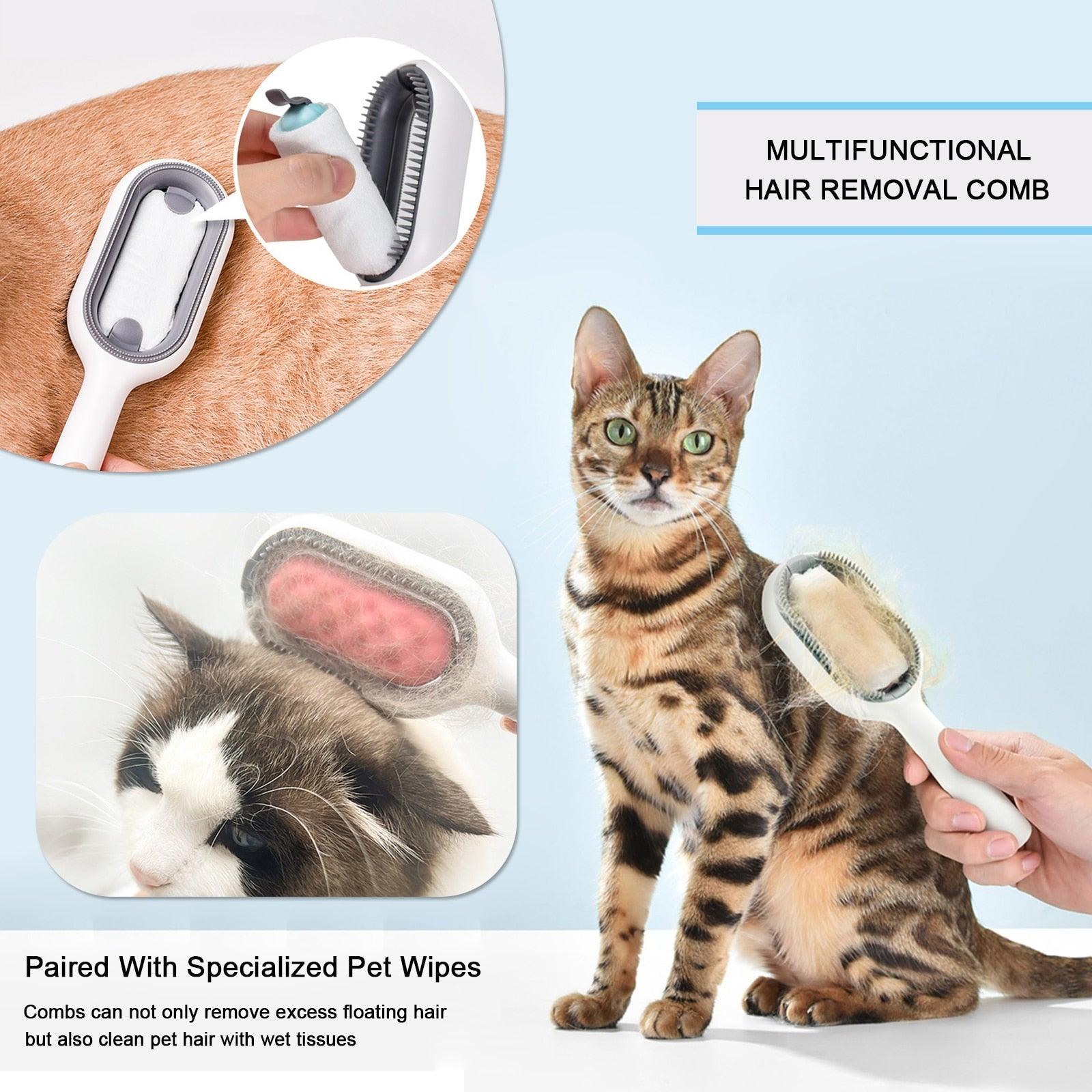 Cat Cleaning Comb Cat Hair Remover to Remove Floating Hair Sticky Fur Universal Pet Grooming Brush for Cat Dog Paired with Wipes Pet Cleaning Hair Removal Comb For Massaging And Removing Loose Hair