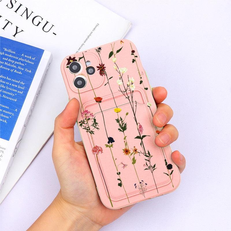 Soft Silicone Wallet Card Holder Phone Case For iPhone 11 mini Cases For iPhone 7 8 Cover Simple Silicone Protective Case For iPhone Girls Women Soft Slim Fit iPhone Case