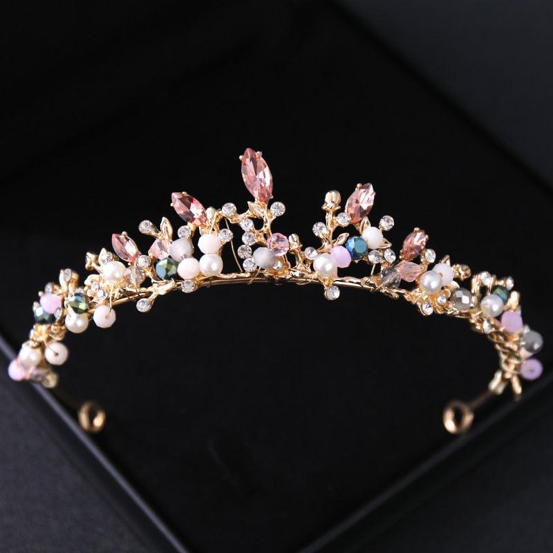 Gold Color Crystal Bridal Tiaras And Crowns Rhinestone Prom Headband Bridal Wedding Hair Accessories Jewelry Crown Tiara Gold Bridal Tiara For Wedding Women Pearl Crown Princess Prom Headband