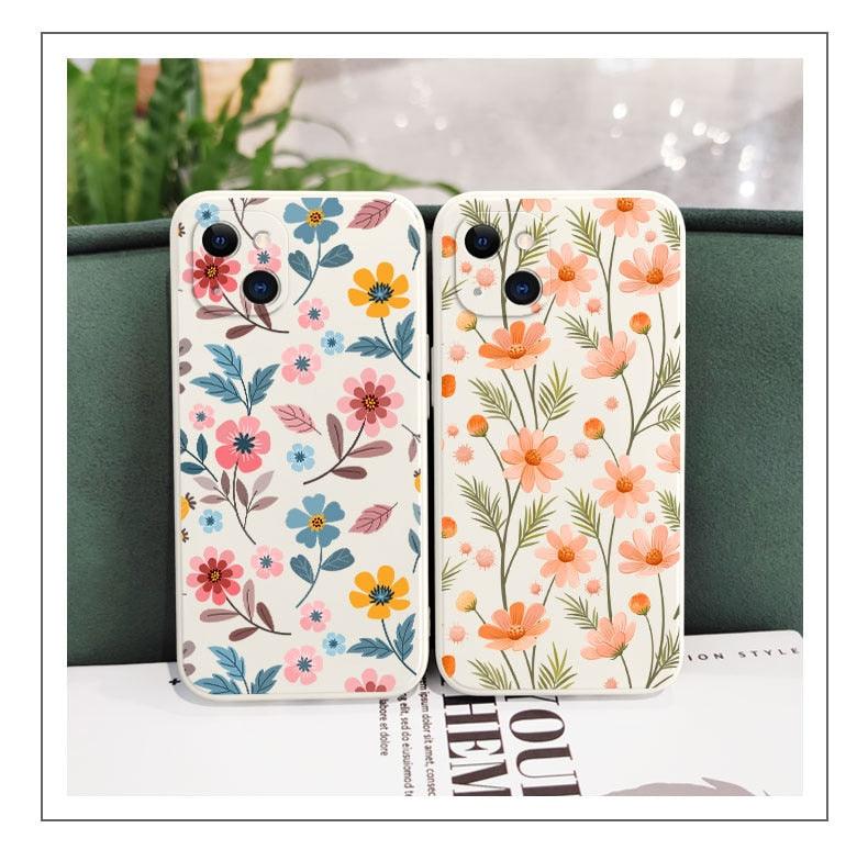 Brilliant Flowers Phone Case For iPhone 14 13 Pro Max Mini Cute Multicolored Flowers Pattern Cover Slim Silicone Shockproof Bumper Back Cover